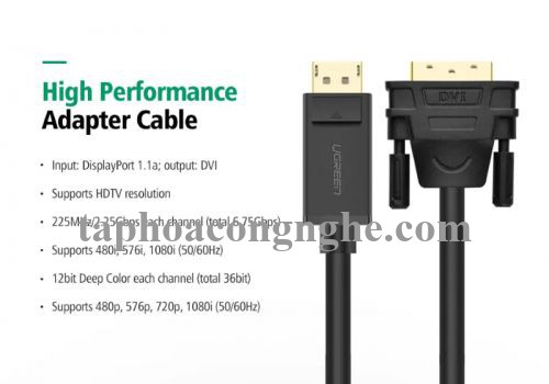 Ugreen 10223 5M màu Đen Cáp chuyển đổi DP sang DVI 24 + 1 Hỗ trợ độ phân giải 1920x1201 DP103 30010223